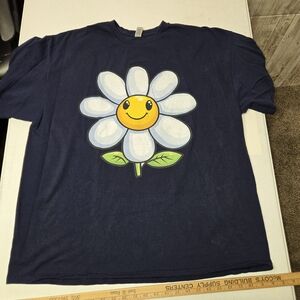 Women's Navy Blue Smiley Flower T-Shirt